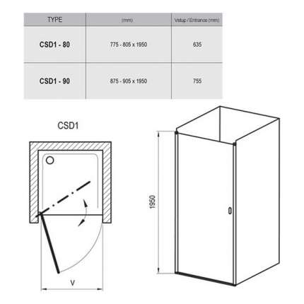 Душевая дверь Ravak Chrome CSD2-100 блестящий+транспарент 0QVACC00Z1