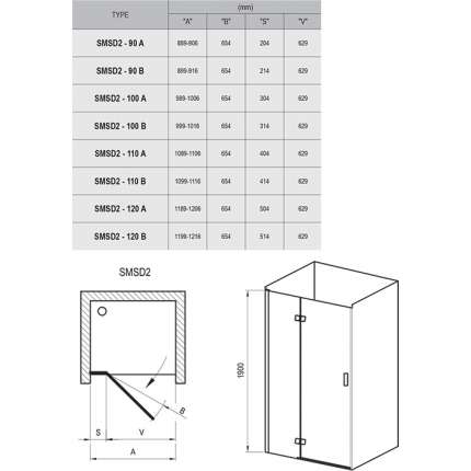 Душевая дверь Ravak Smartline SMSD2-100 B-L хром + транспарент 0SLABA00Z1