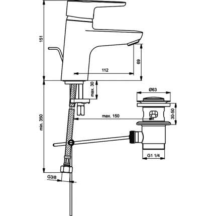 Смеситель для раковины Ideal Standard Connect B9914AA со сливным гарнитуром, хром