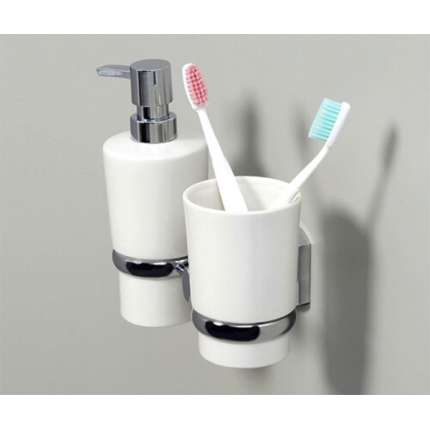 Стакан для зубных щеток с дозатором для жидкого мыла WasserKraft K-28189 хром белый