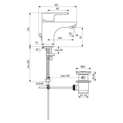 Смеситель для раковины Ideal Standard Ceraplan III B0704AA со сливным гарнитуром, хром