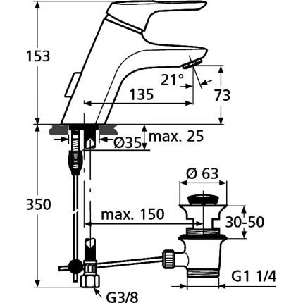 Смеситель для раковины Ideal Standard Ceramix Blue A5646AA со сливным гарнитуром, хром