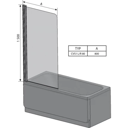 Шторка для ванны Ravak Chrome CVS1-80 L белый+стекло Transparent 7QL40100Z1 