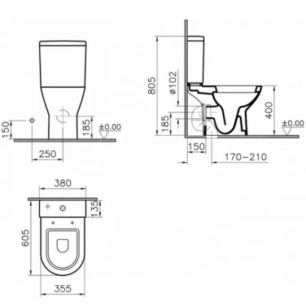Унитаз напольный VitrA Diana 9816B003-7201 с сиденьем микролифт