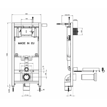 Унитаз c инсталляцией Jacob Delafon Patio rimless (E29025+EDV102+E23157+E4316) E21740RU-00, сиденье микролифт, клавиша хром