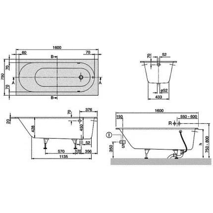 Ванна квариловая Villeroy Boch Oberon 160 UBQ160OBE2V-01