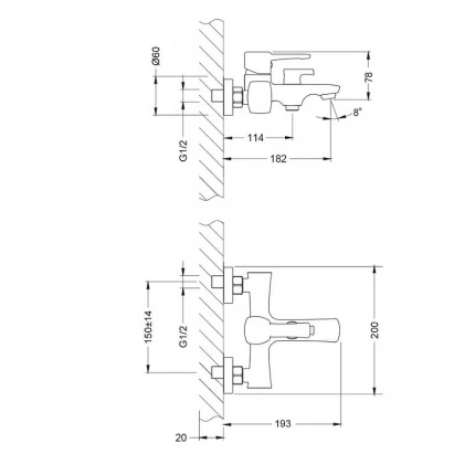 Смеситель для ванны Lemark LM0514C EVITTA , с коротким изливом, дивертор с кер. пласт, хром