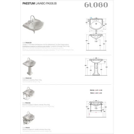 Раковина Globo Paestum PA006.BI*1 мебельная 71x58 см, белая