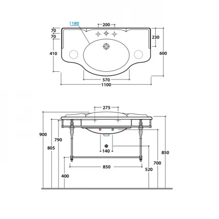 Раковина Globo Paestum PA022.BI*1 мебельная 110x60 см, белая