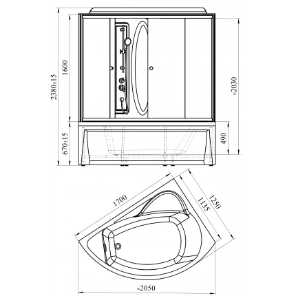 Душевой бокс Радомир Вирсавия R 170x125 К2 с гидромассажем